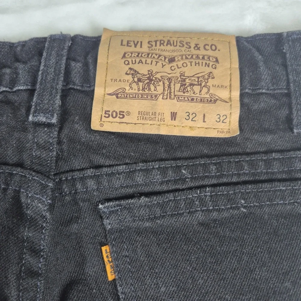 Vintage Levi's 505 Jeans Men's 32x32 Black Regular Fit Straight Orange Tab 90s